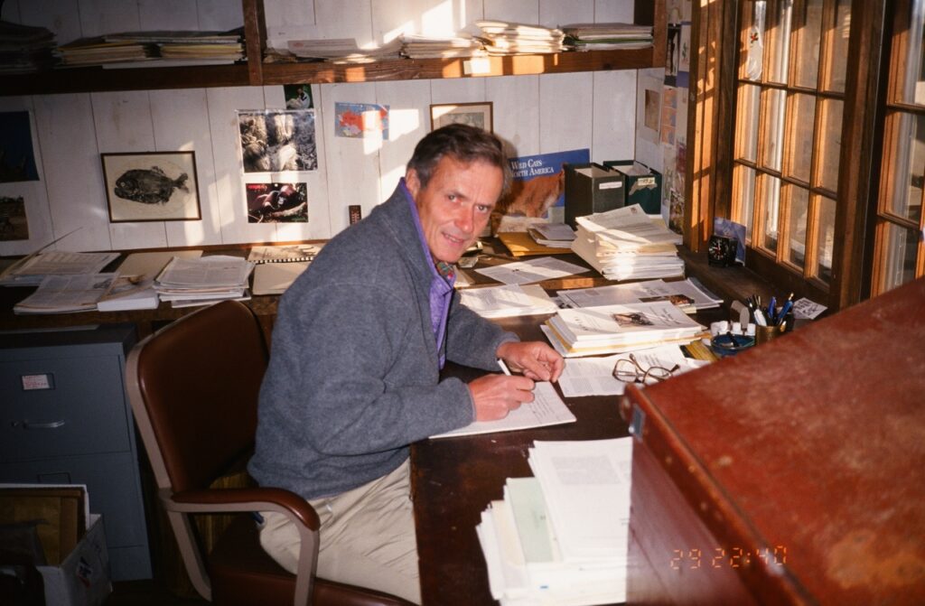 Schaller at work on one of his twenty-two books 